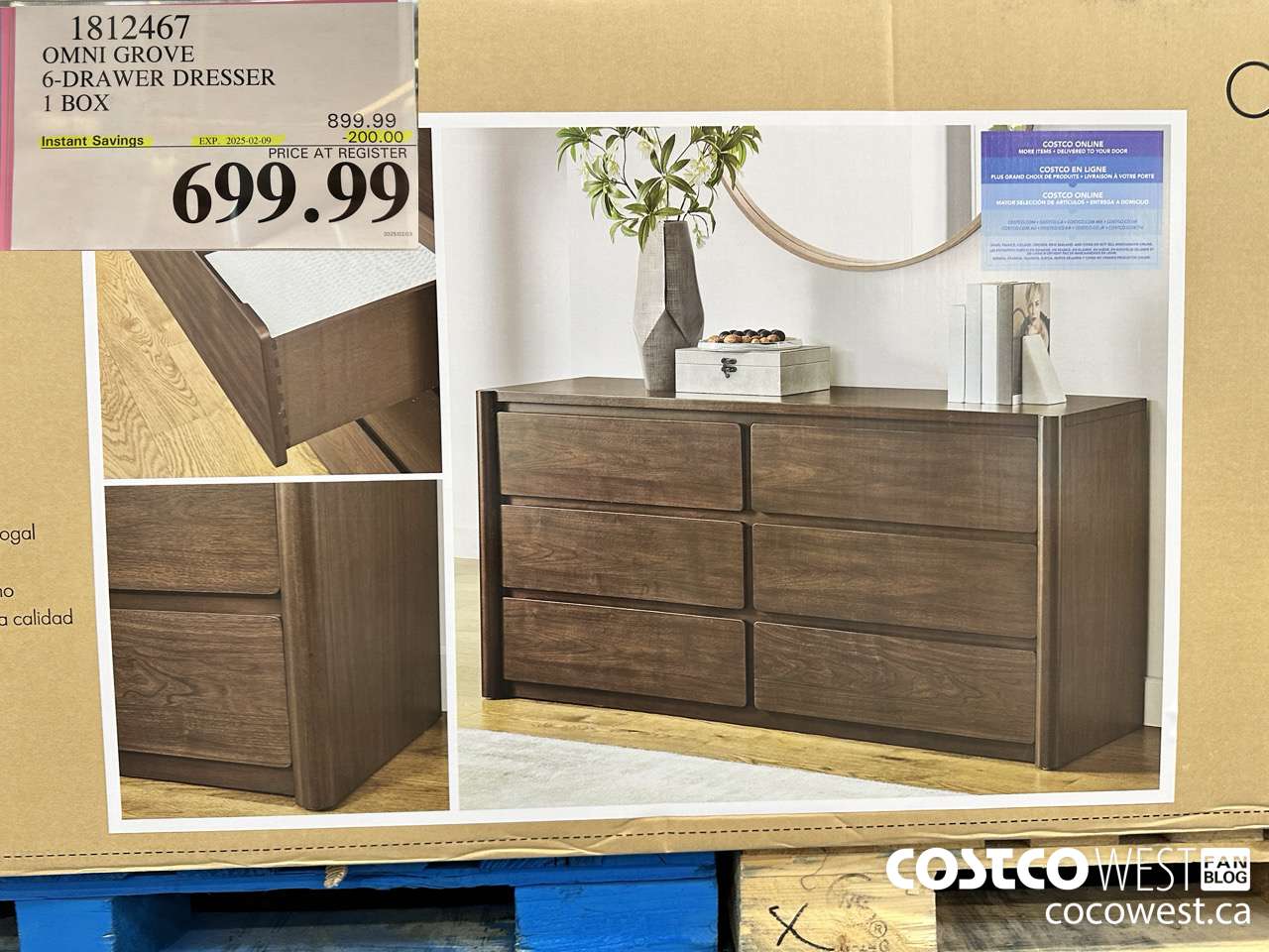 1812467 OMNI GROVE 6-DRAWER DRESSER 1 BOX ($200.00 INSTANT SAVINGS EXPIRES ON 2025-02-09) $699.99