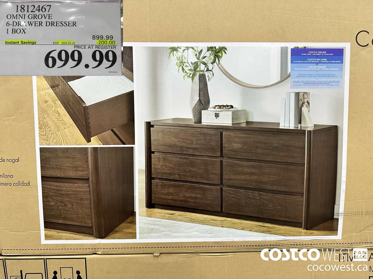 1812467 OMNI GROVE 6-DRAWER DRESSER 1 BOX ($200.00 INSTANT SAVINGS EXPIRES ON 2025-02-16) $699.99