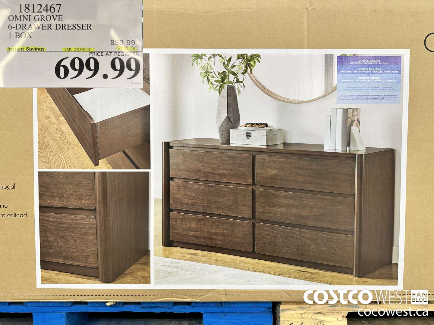 1812467 OMNI GROVE 6-DRAWER DRESSER 1 BOX ($200.00 INSTANT SAVINGS EXPIRES ON 2025-03-02) $699.99