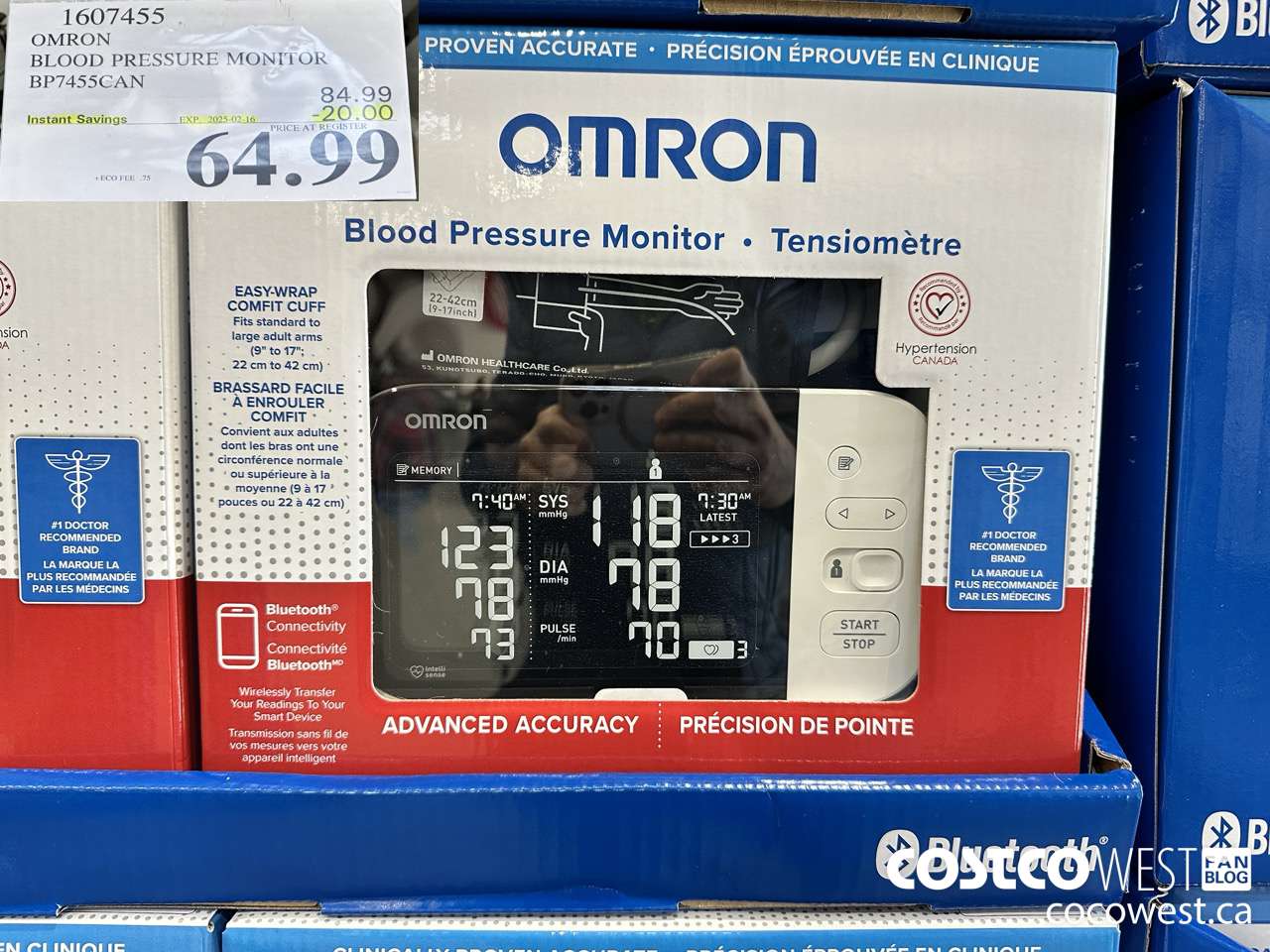 1607455 OMRON BLOOD PRESSURE MONITOR BP7455CAN ($20.00 INSTANT SAVINGS EXPIRES ON 2025-02-16) $64.99