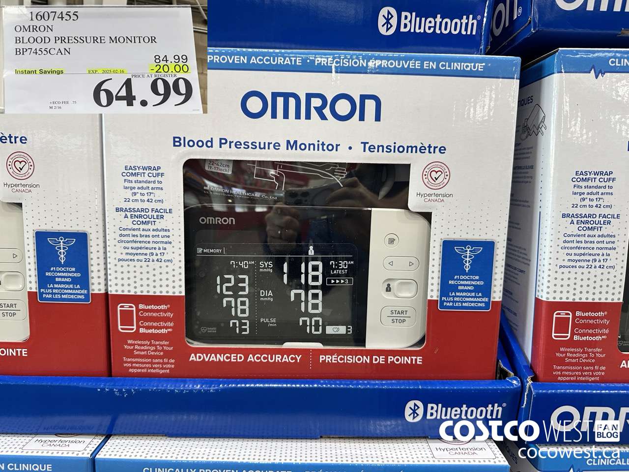 1607455 OMRON BLOOD PRESSURE MONITOR BP7455CAN ($20.00 INSTANT SAVINGS EXPIRES ON 2025-02-16) $64.99