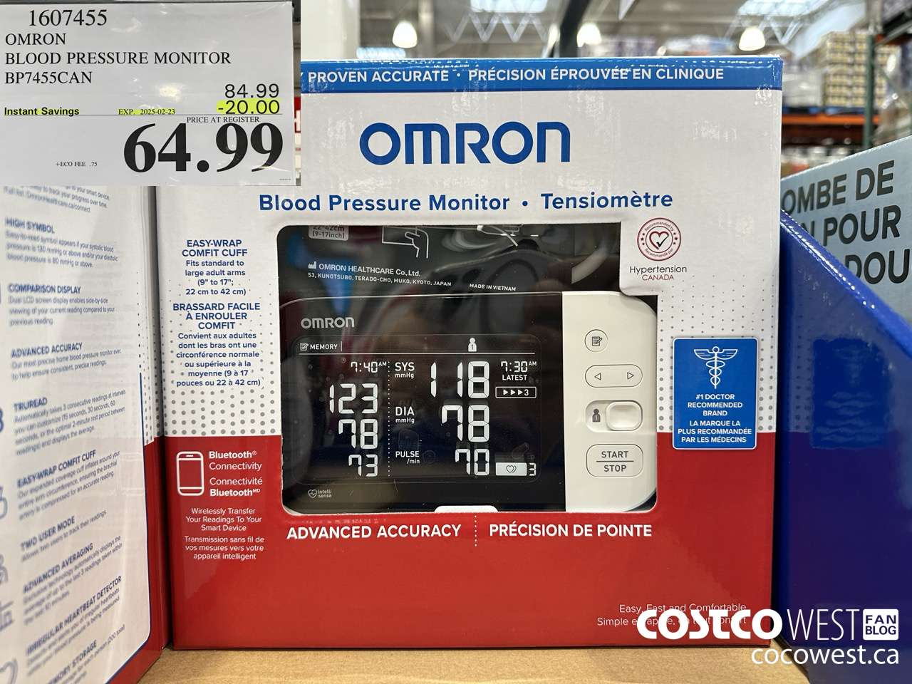 1607455 OMRON BLOOD PRESSURE MONITOR BP7455CAN ($20.00 INSTANT SAVINGS EXPIRES ON 2025-02-23) $64.99