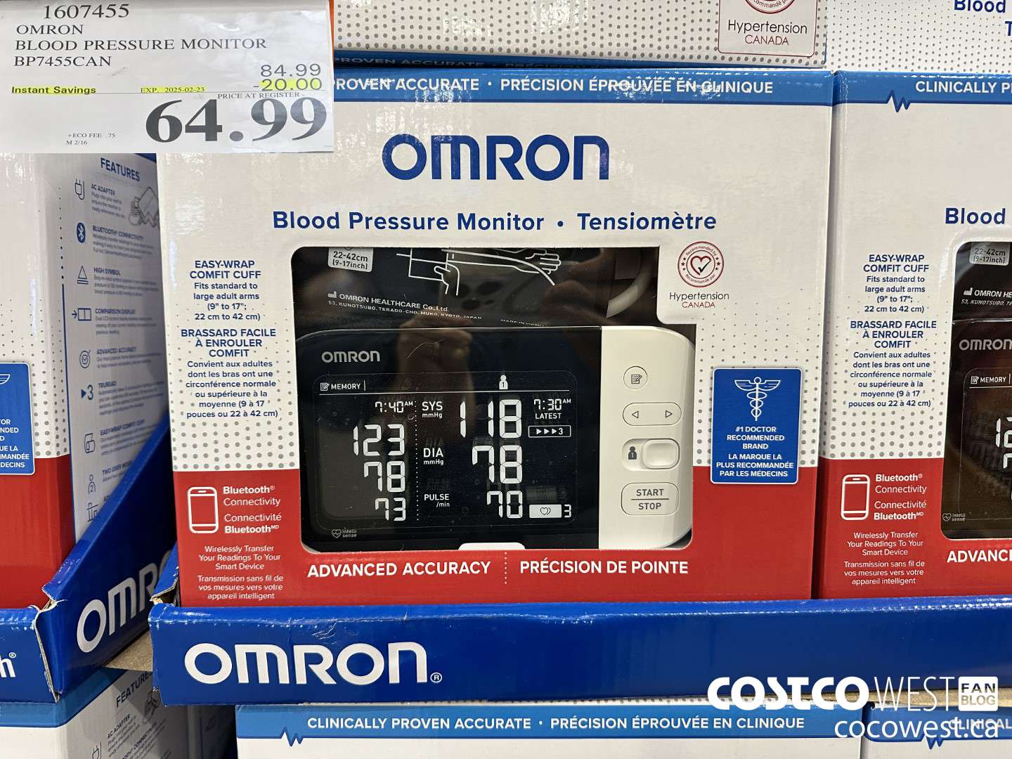 1607455 OMRON BLOOD PRESSURE MONITOR BP7455CAN ($20.00 INSTANT SAVINGS EXPIRES ON 2025-02-23) $64.99