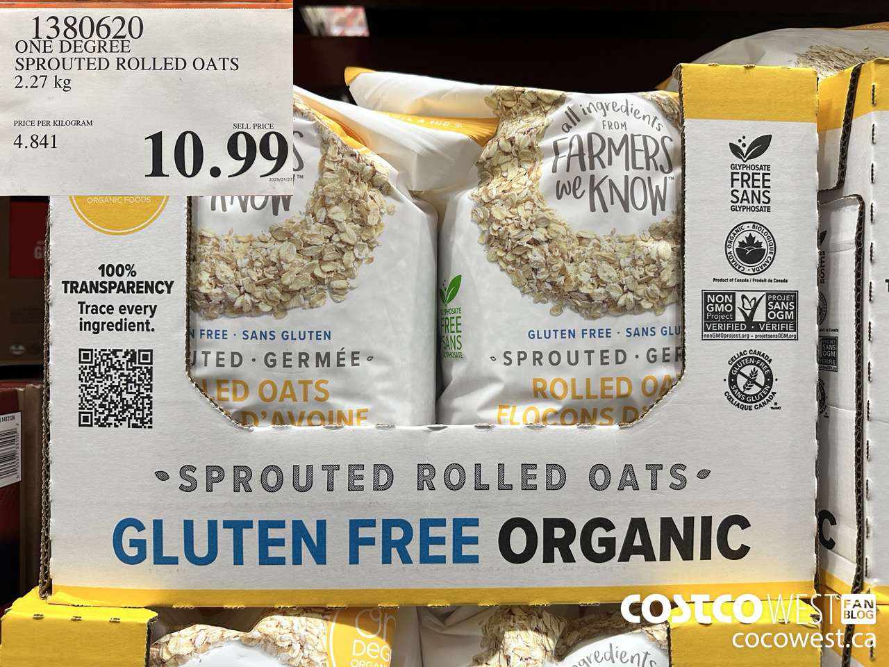 1380620 ONE DEGREE SPROUTED ROLLED OATS 2.27 KG $10.99