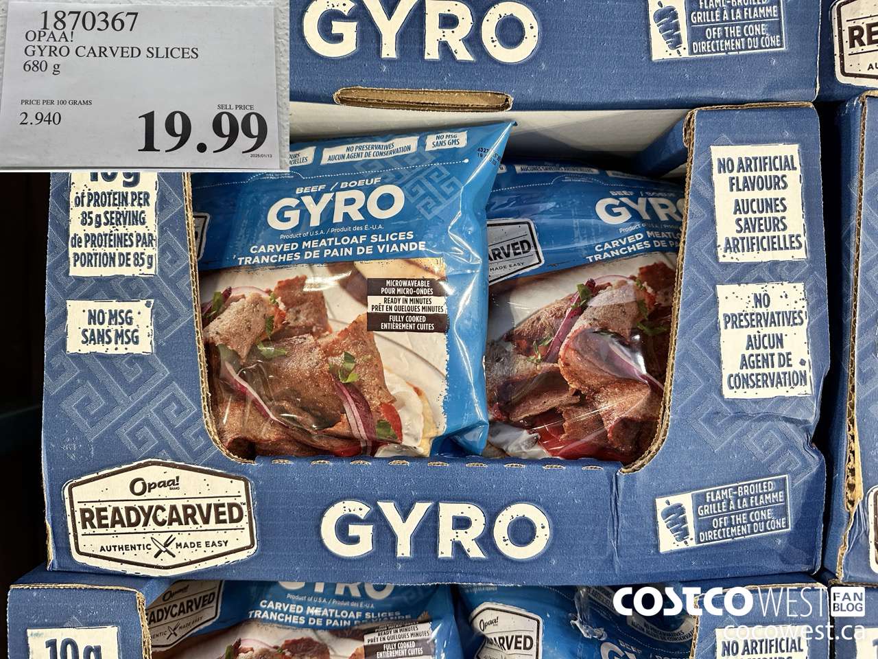 1870367 OPAA! GYRO CARVED SLICES 680G $19.99