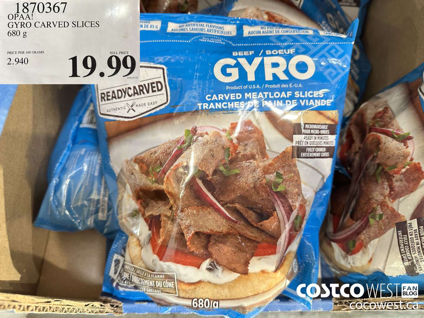 1870367 OPAA! GYRO CARVED SLICES 680G $19.99