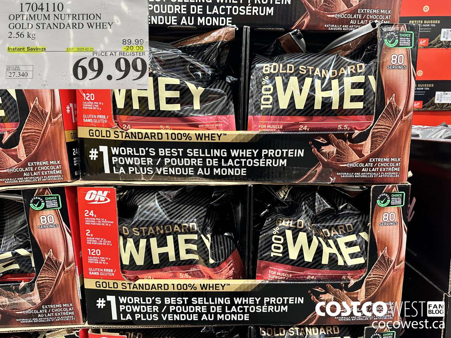 1704110 OPTIMUM NUTRITION GOLD STANDARD WHEY 2.56 KG ($20.00 INSTANT SAVINGS EXPIRES ON 2025-02-23) $69.99