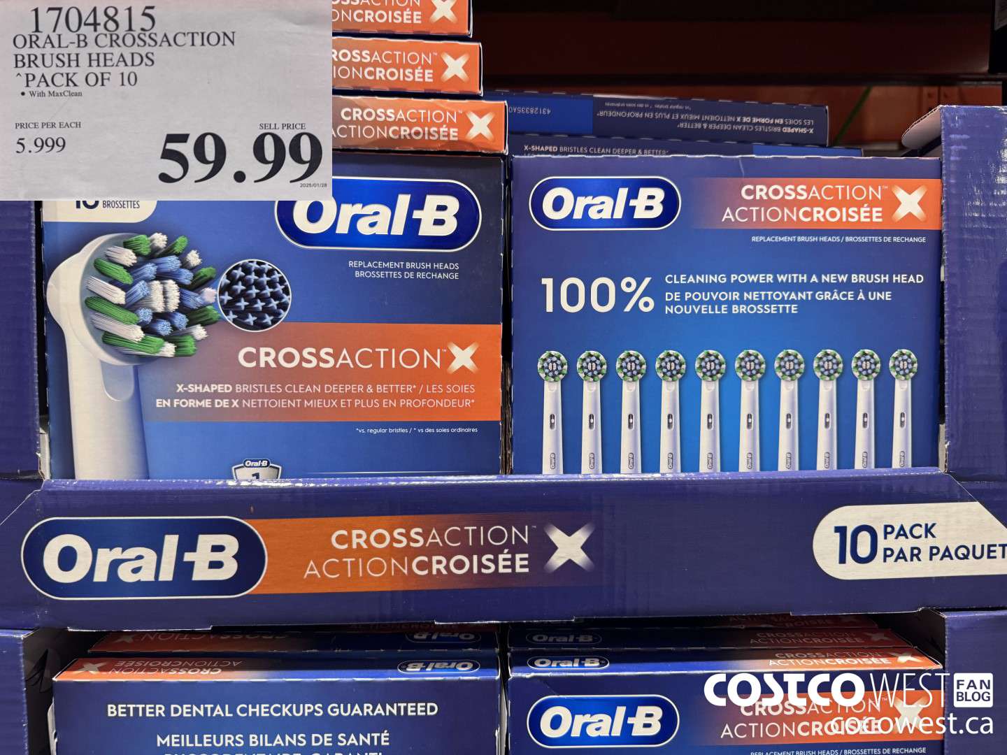 1704815 ORAL-B CROSSACTION BRUSH HEADS PACK OF 10 $59.99