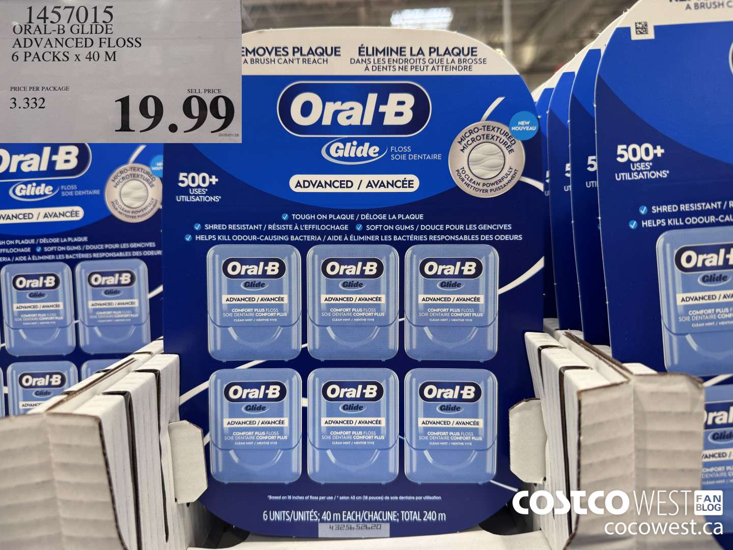 1457015 ORAL-B GLIDE ADVANCED FLOSS 6 PACKS x 40 M $19.99