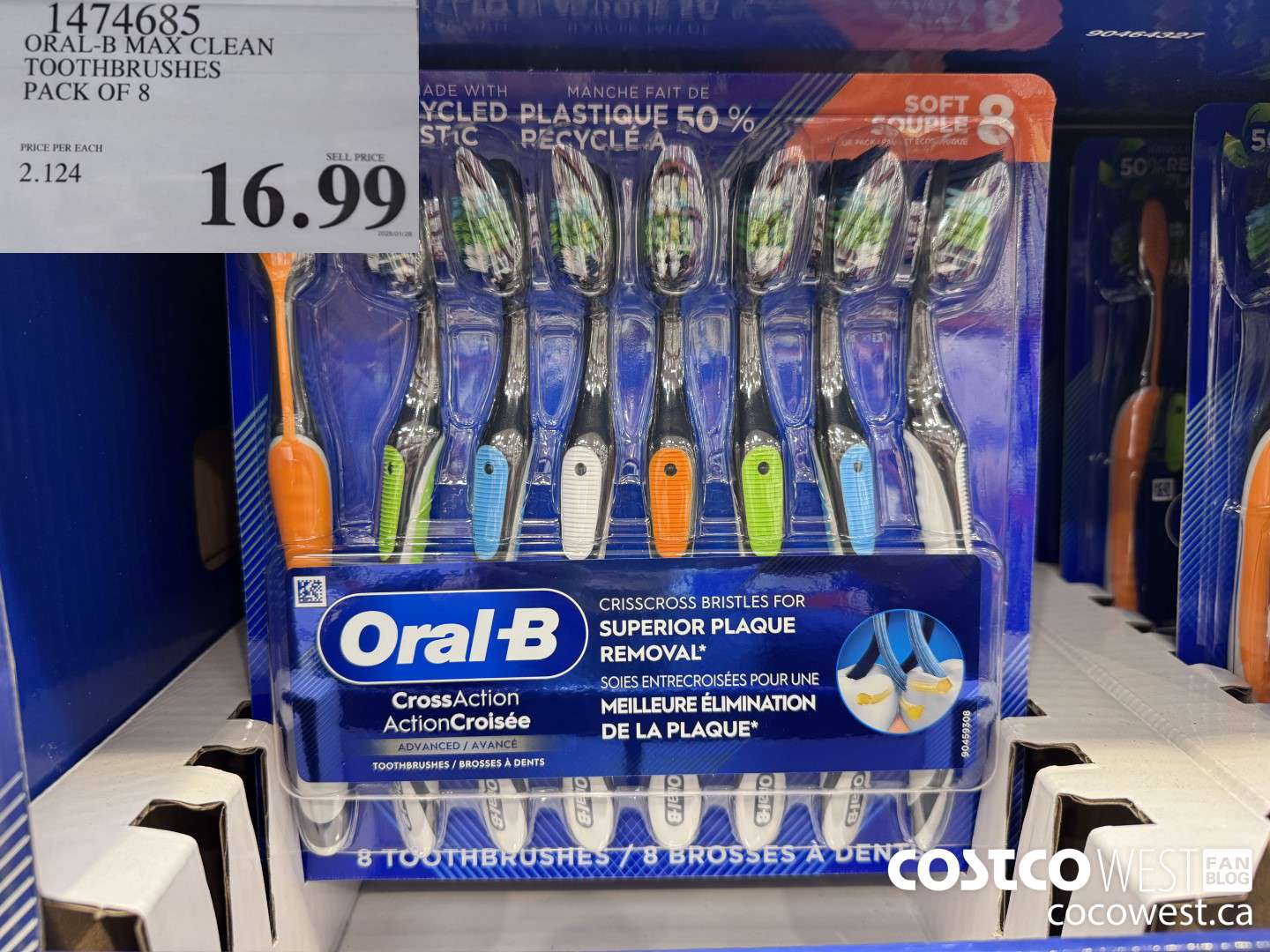 1474685 ORAL-B MAX CLEAN TOOTHBRUSHES PACK OF 8 $16.99