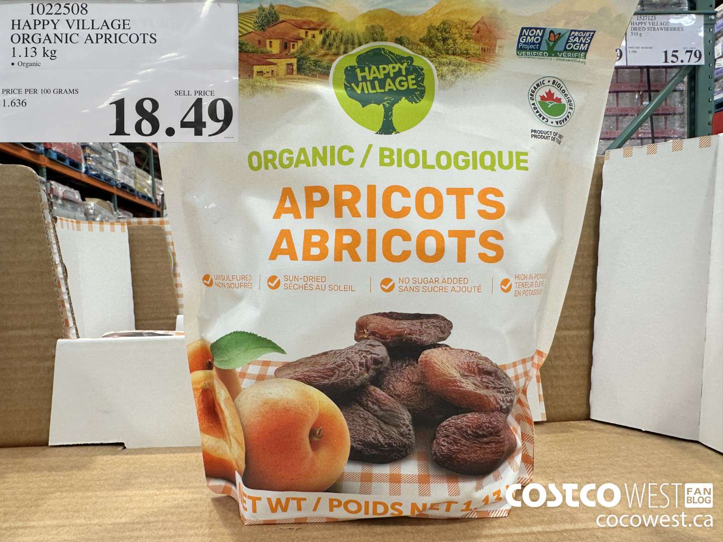 1022508 ORGANIC HAPPY VILLAGE DRIED APRICOTS 1.13KG $18.49
