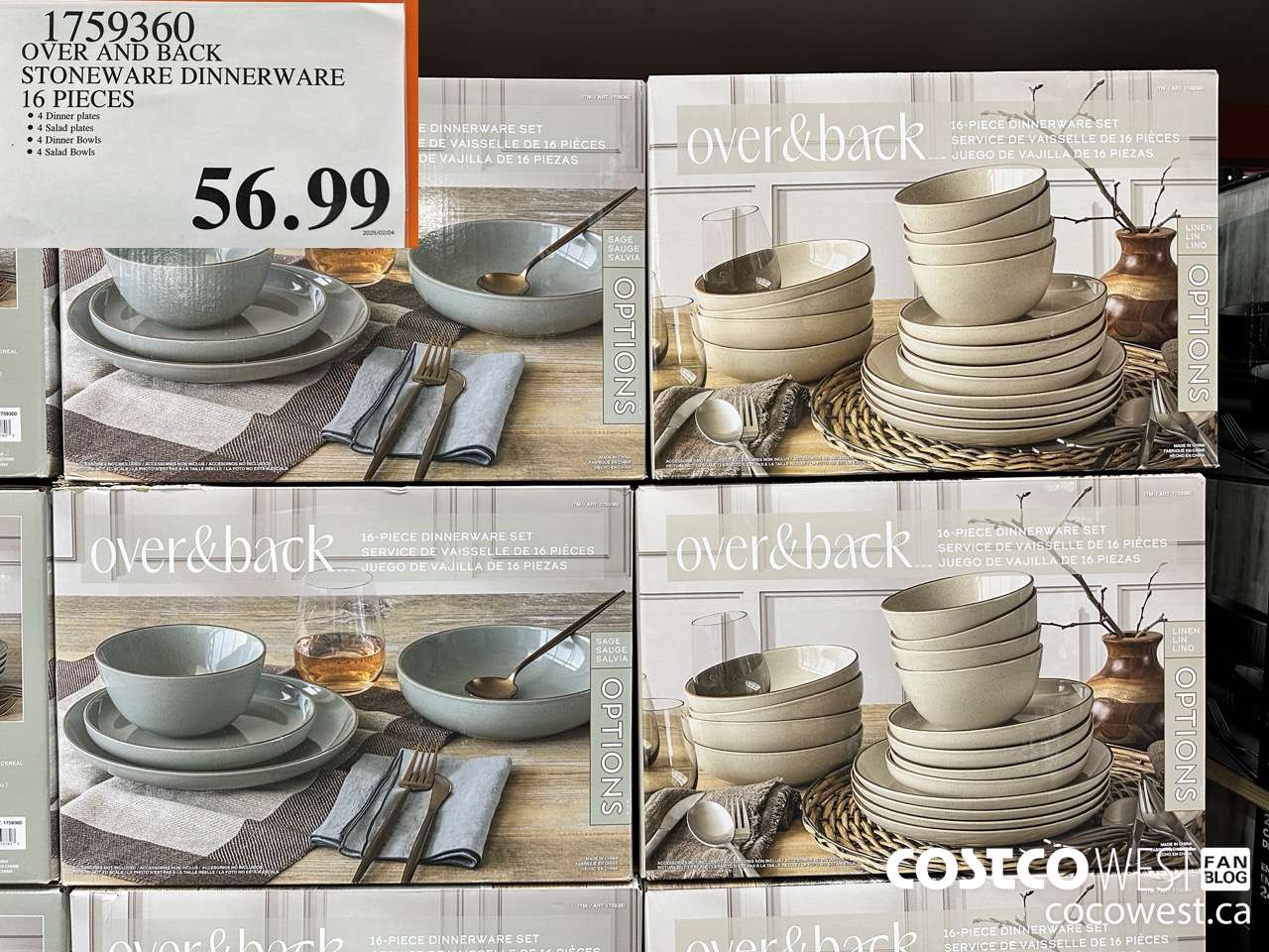 1759360 OVER&BACK OPTIONS DINNERWARE SET 16PC $56.99