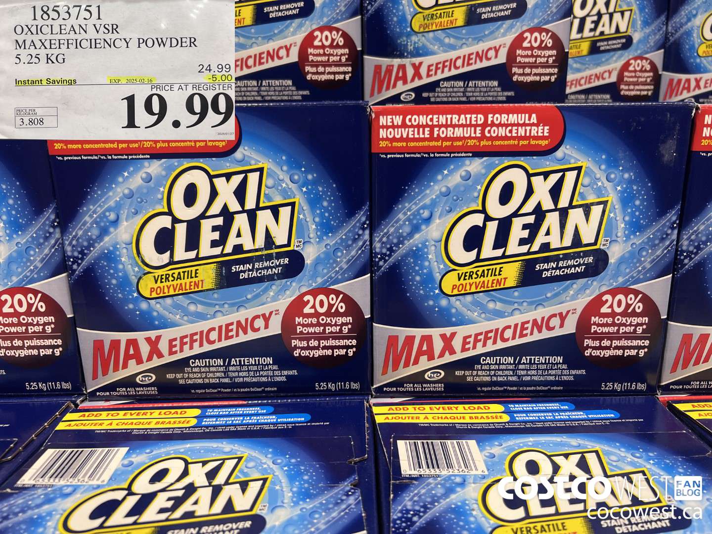 1853751 OXICLEAN VSR MAXEFFICIENCY POWDER 5.25KG ($5.00 INSTANT SAVINGS EXPIRES ON 2025-02-16) $19.99