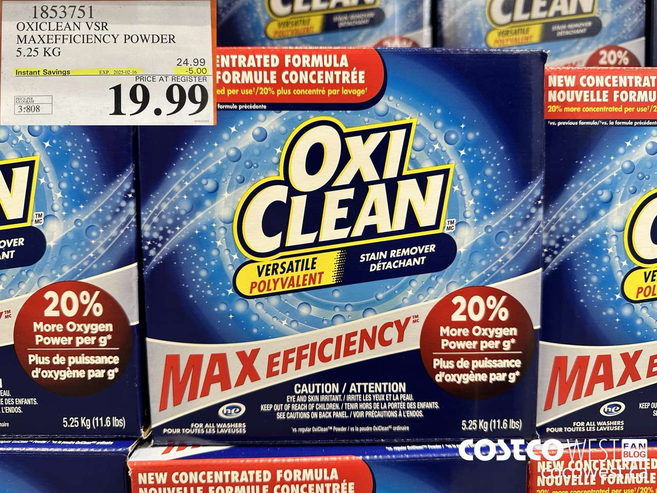 1853751 OXICLEAN VSR MAXEFFICIENCY POWDER 5.25KG ($5.00 INSTANT SAVINGS EXPIRES ON 2025-02-16) $19.99