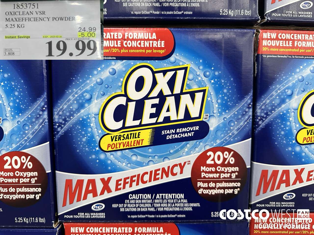 1853751 OXICLEAN VSR MAXEFFICIENCY POWDER 5.25KG ($5.00 INSTANT SAVINGS EXPIRES ON 2025-02-16) $19.99