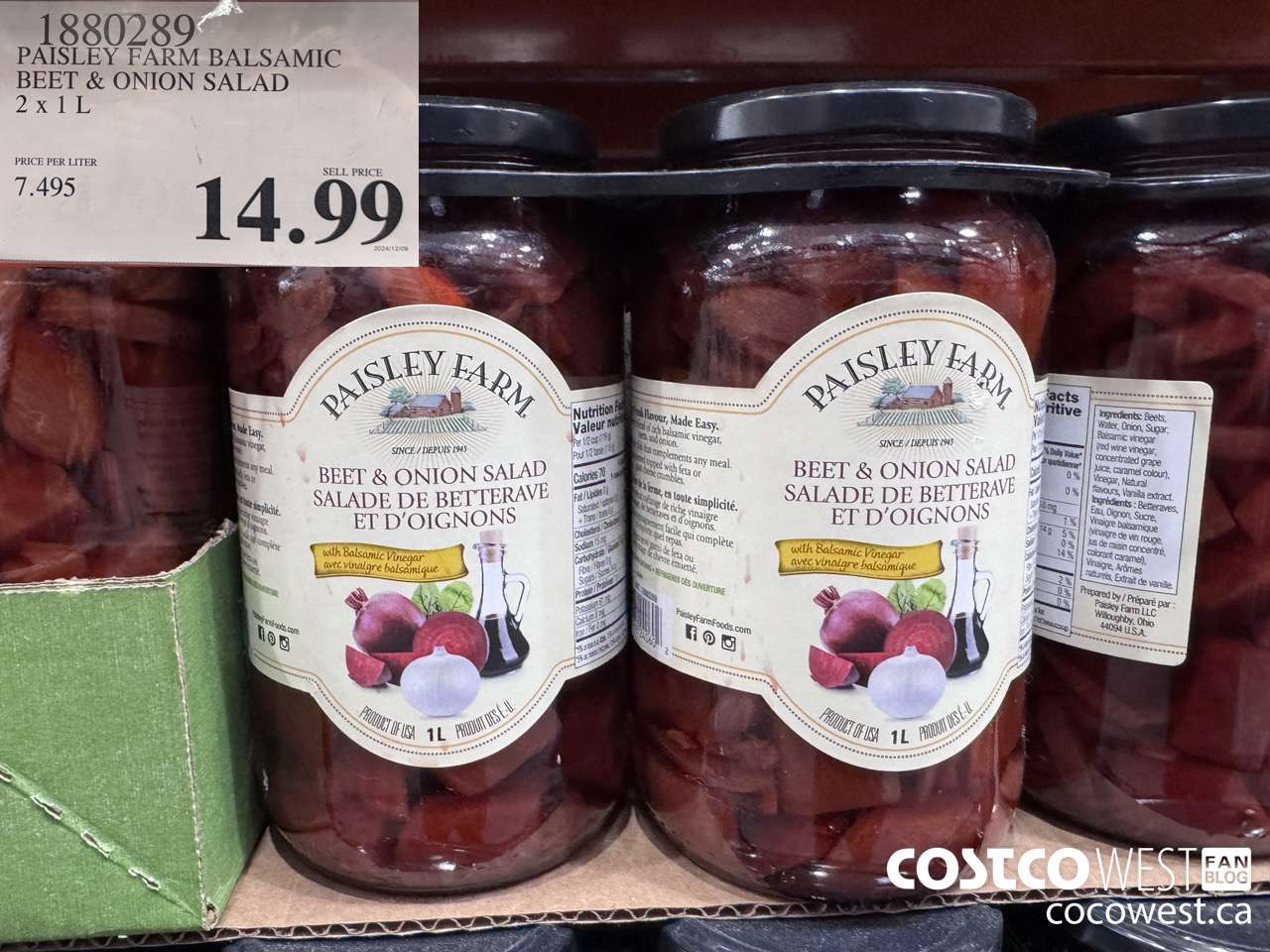 1880289 PAISLEY FARM BALSAMIC BEET & ONION SALAD 2 X 1L $14.99