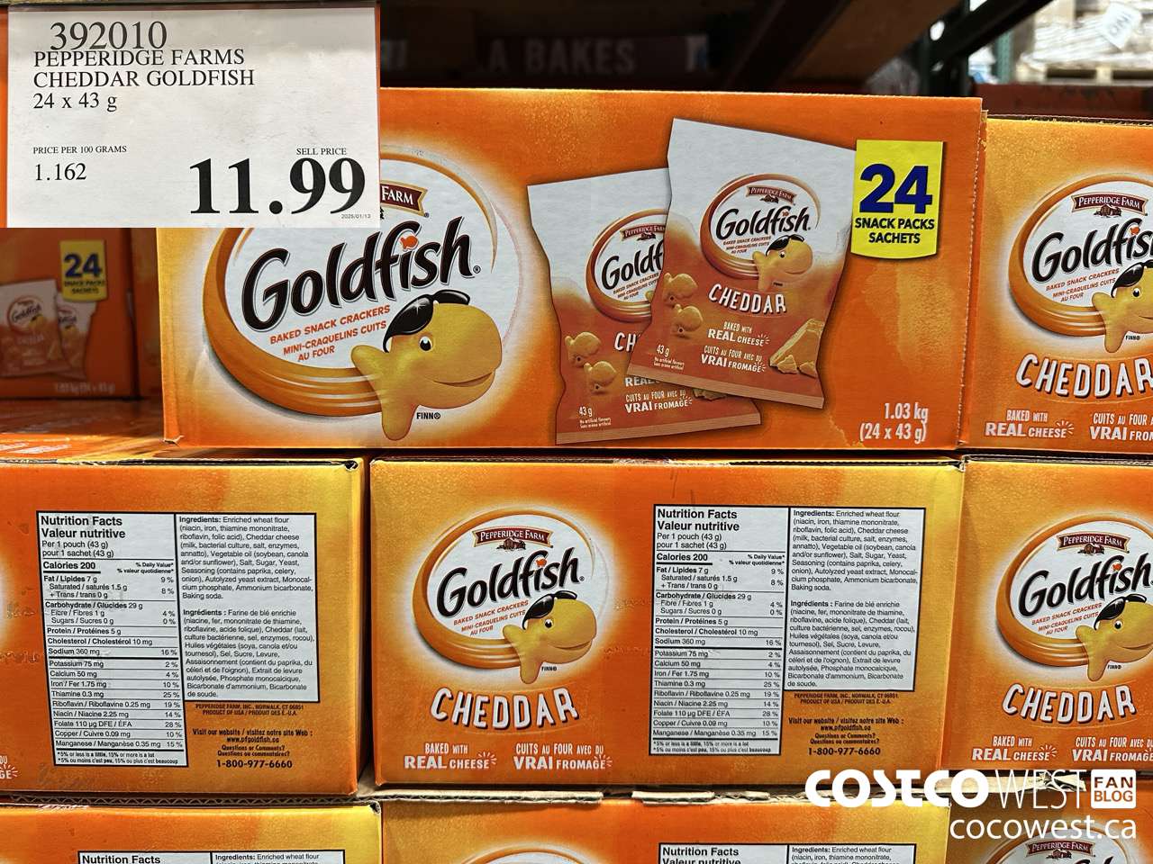 392010 PEPPERIDGE FARMS CHEDDAR GOLDFISH 24x 43 g $11.99