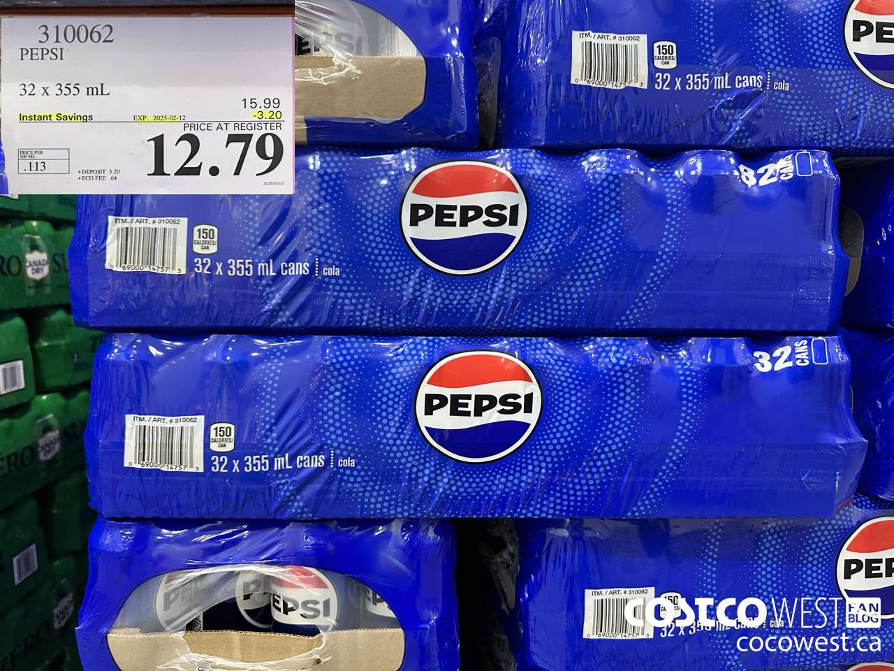 310062 PEPSI 32 X 355 ML ($3.20 INSTANT SAVINGS EXPIRES ON 2025-02-12) $12.79