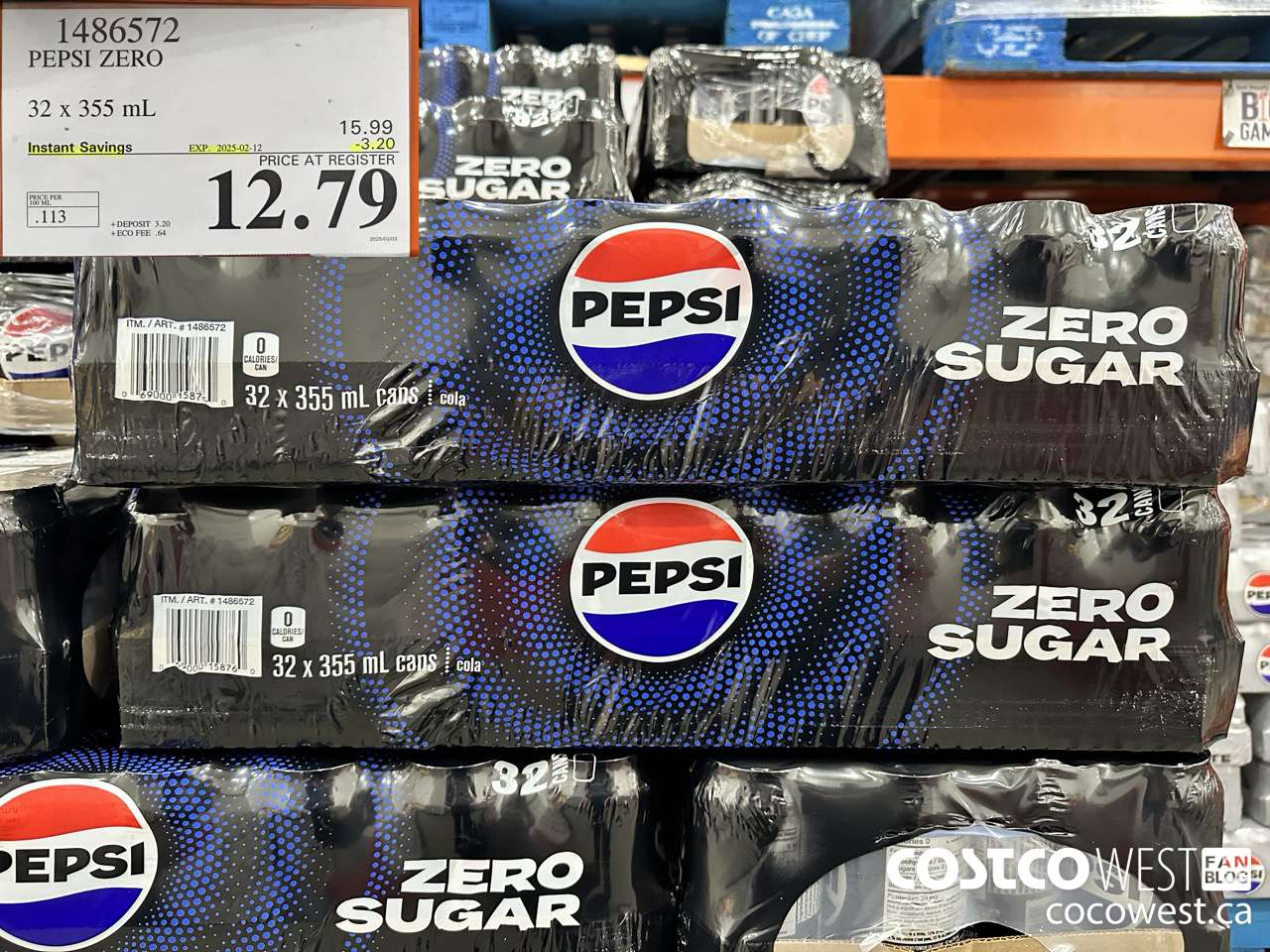1486572 PEPSI ZERO 32 x 355 mL ($3.20 INSTANT SAVINGS EXPIRES ON 2025-02-12) $12.79