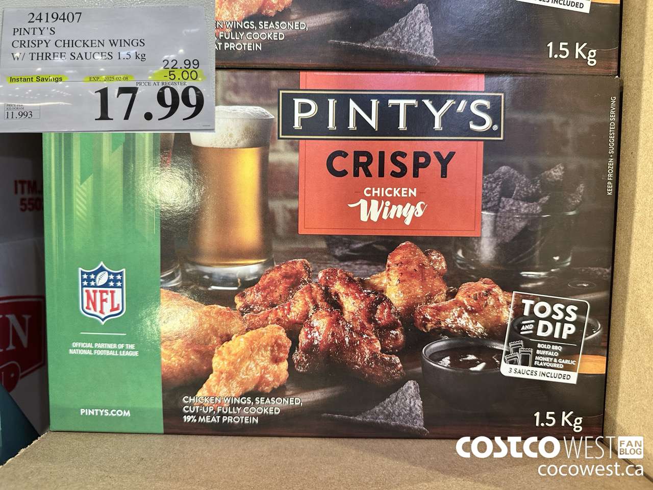 2419407 PINTY'S CRISPY CHICKEN WINGS W/ THREE SAUCES 1.5KG ($5.00 INSTANT SAVINGS EXPIRES ON 2025-02-08) $17.99