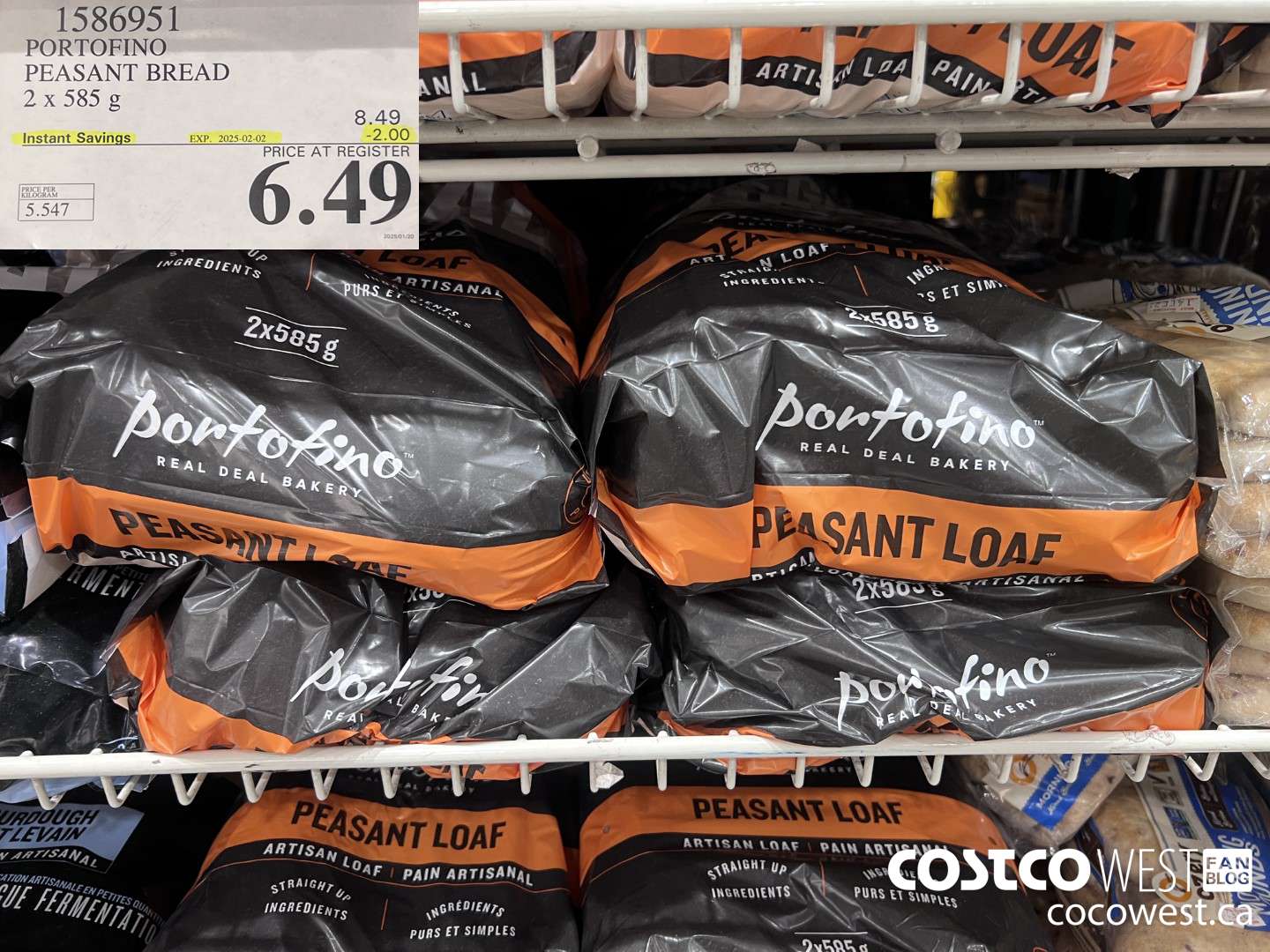 1586951 PORTOFINO PEASANT BREAD 2 X 585 g ($2.00 INSTANT SAVINGS EXPIRES ON 2025-02-02) $6.49