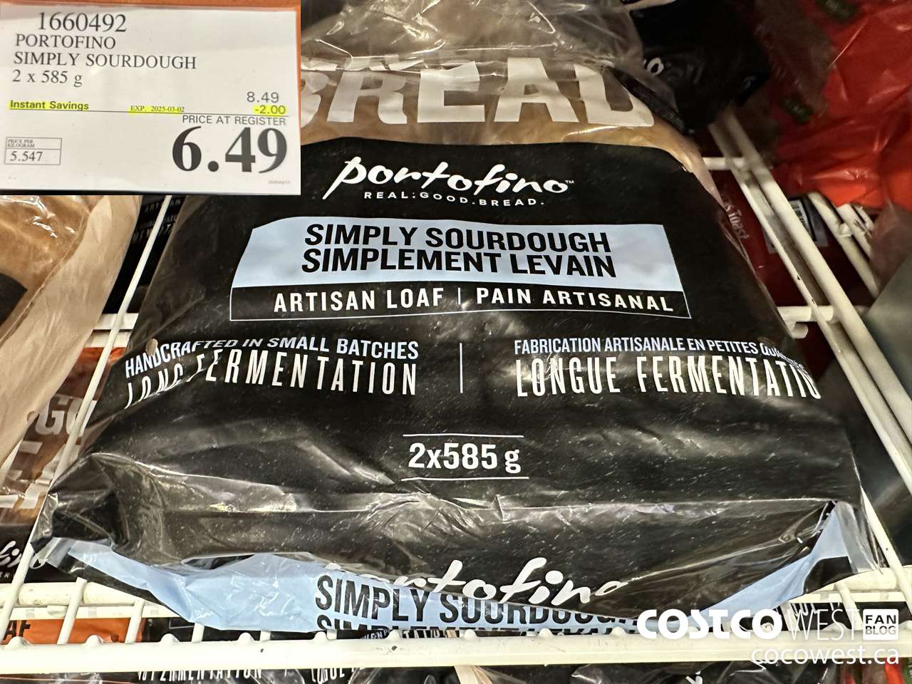 1660492 PORTOFINO SIMPLY SOURDOUGH 2 X 585 G ($2.00 INSTANT SAVINGS EXPIRES ON 2025-03-02) $6.49