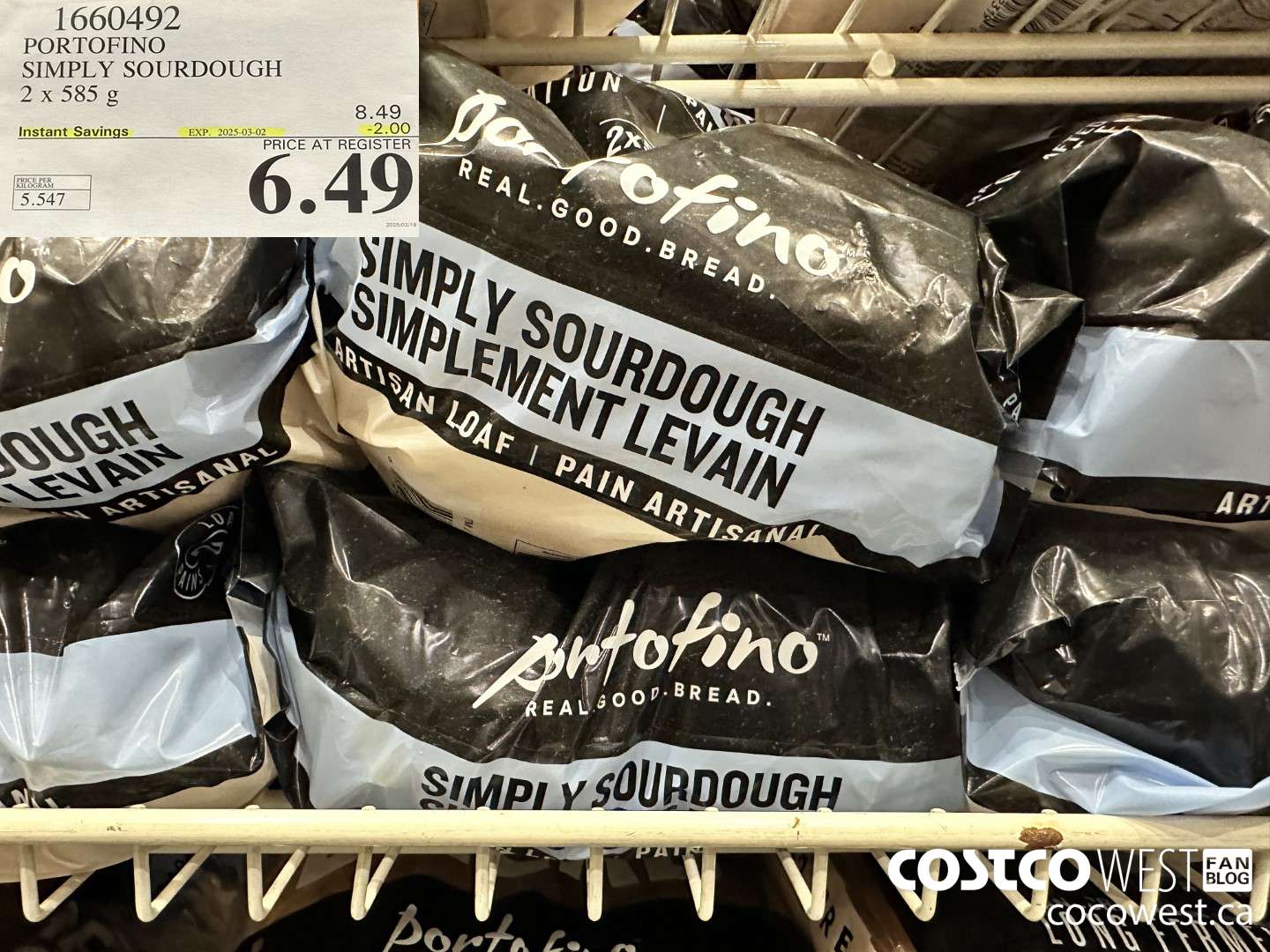 1660492 PORTOFINO SIMPLY SOURDOUGH 2 X 585 G ($2.00 INSTANT SAVINGS EXPIRES ON 2025-03-02) $6.49