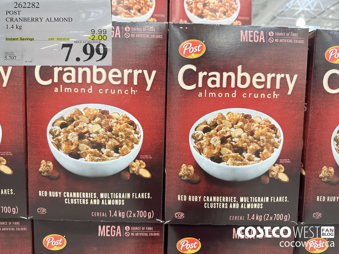 262282 POST CRANBERRY ALMOND CRUNCH 1.4 kg ($2.00 INSTANT SAVINGS EXPIRES ON 2025-03-02) $7.99