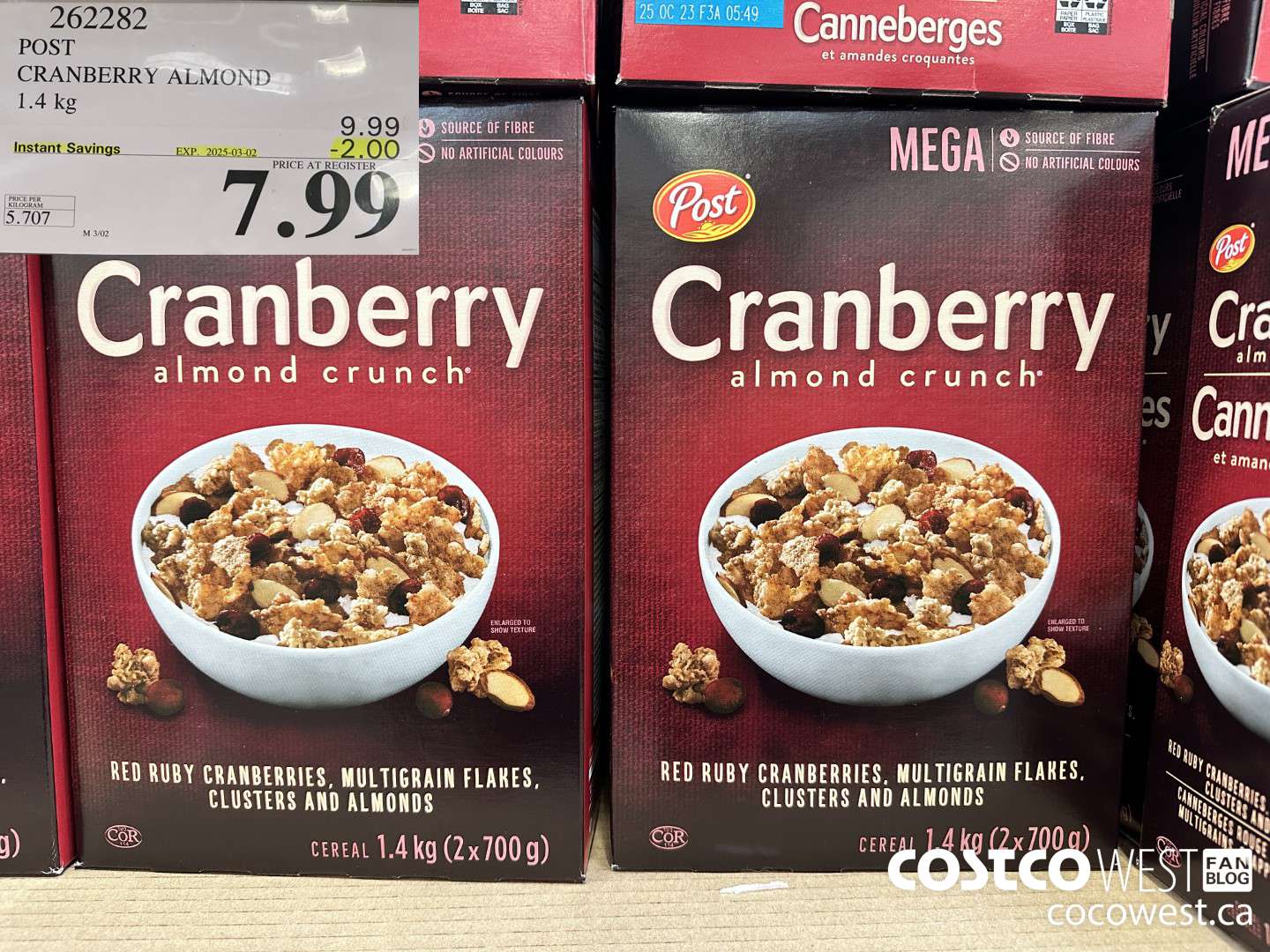 262282 POST CRANBERRY ALMOND CRUNCH 1.4 kg ($2.00 INSTANT SAVINGS EXPIRES ON 2025-03-02) $7.99