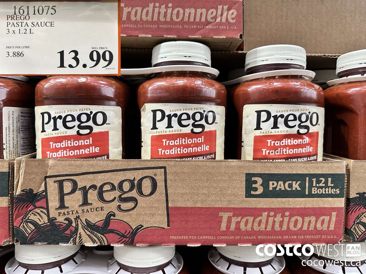 1611075 PREGO ORIGINAL PASTA SAUCE 3 X 1.2 L $13.99