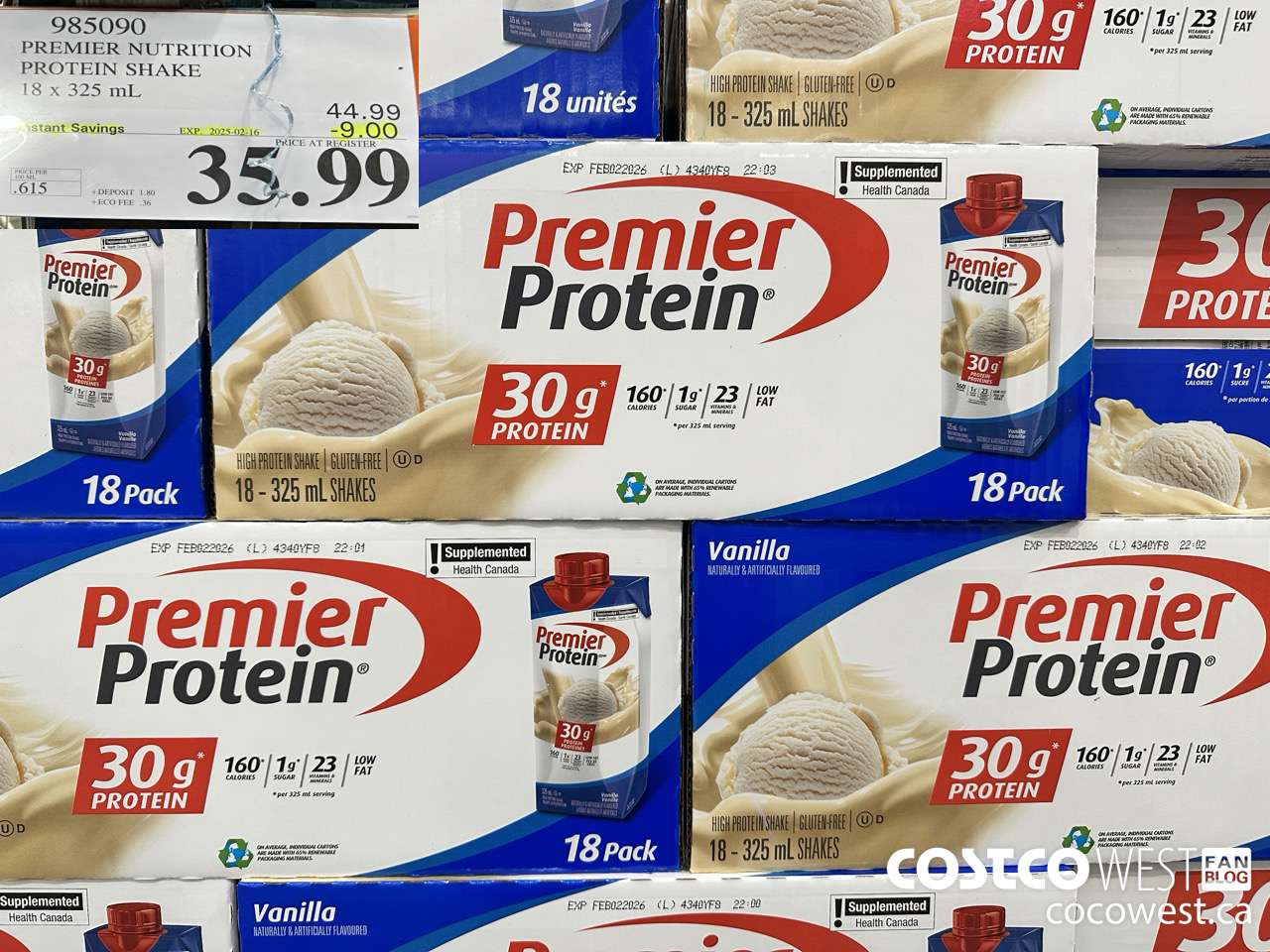 985090 PREMIER NUTRITION PROTEIN SHAKE 18 x 325 mL ($9.00 INSTANT SAVINGS EXPIRES ON 2025-02-16) $35.99