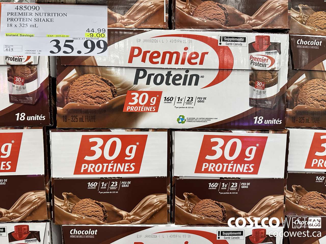 485090 PREMIER NUTRITION PROTEIN SHAKE 18 x 325 mL ($9.00 INSTANT SAVINGS EXPIRES ON 2025-02-16) $35.99