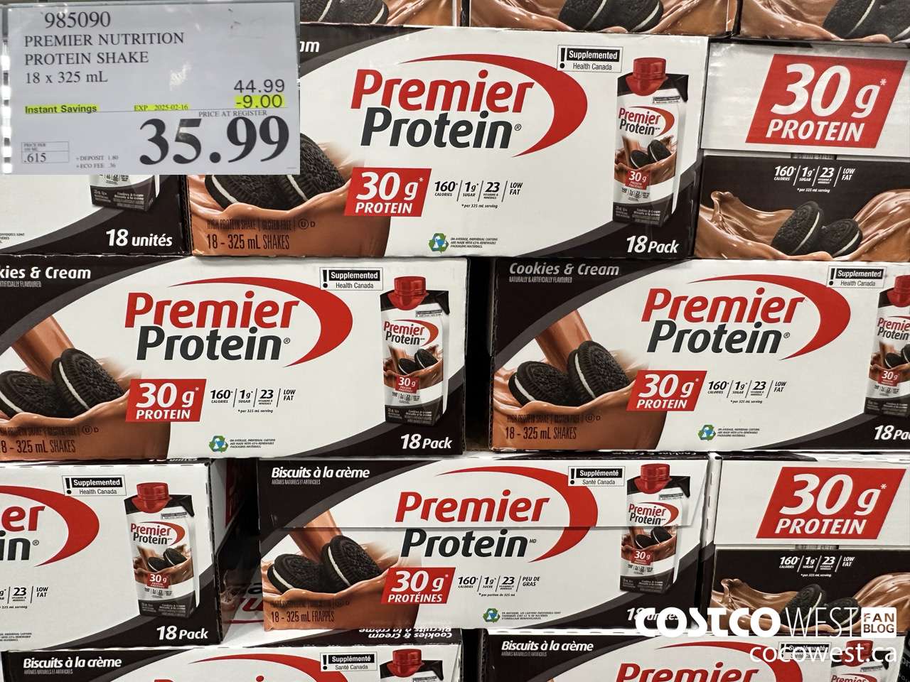 985090 PREMIER NUTRITION PROTEIN SHAKE 18 x 325 mL ($9.00 INSTANT SAVINGS EXPIRES ON 2025-02-16) $35.99