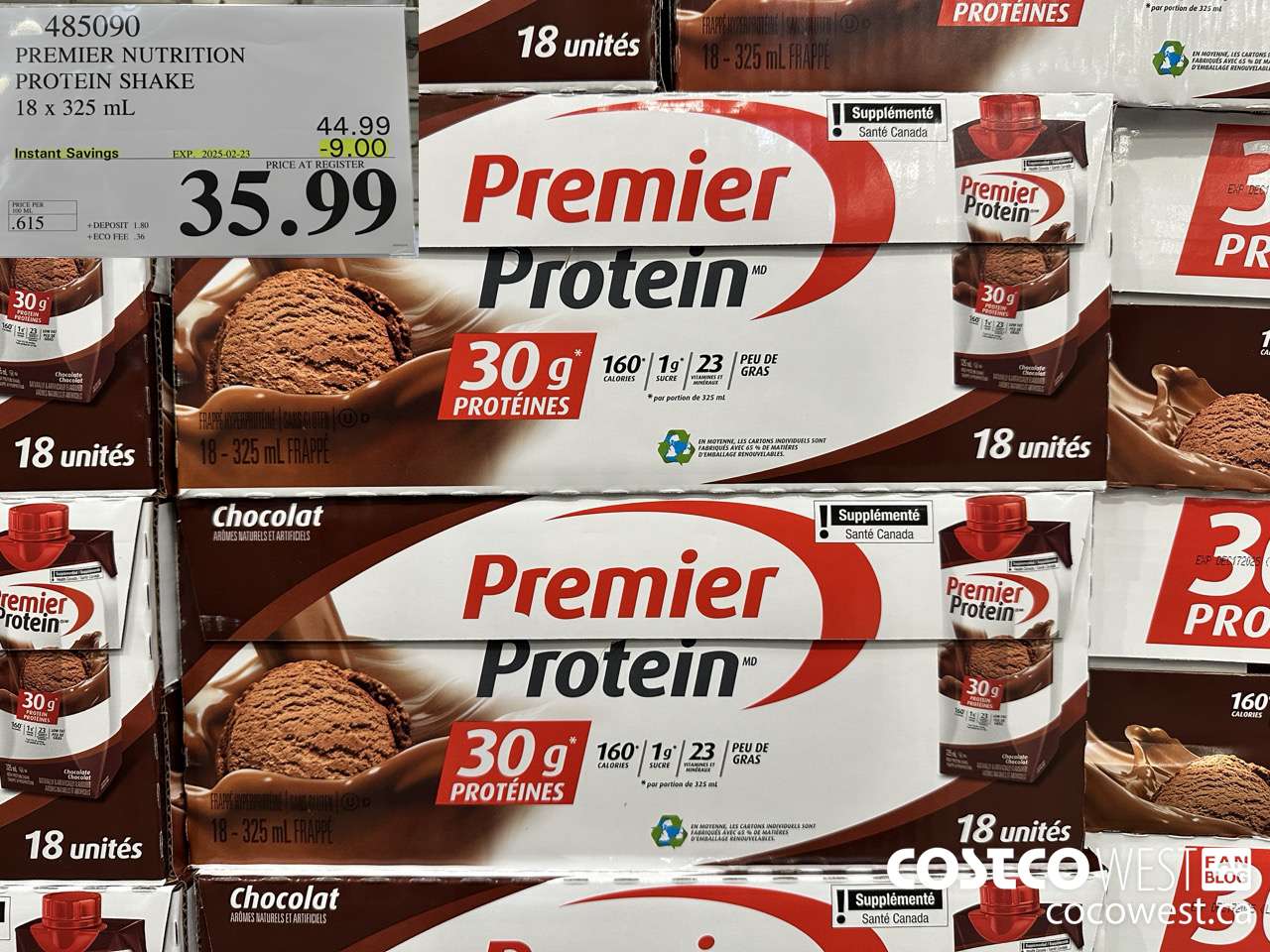 485090 PREMIER NUTRITION PROTEIN SHAKE 18 x 325 mL ($9.00 INSTANT SAVINGS EXPIRES ON 2025-02-23) $35.99