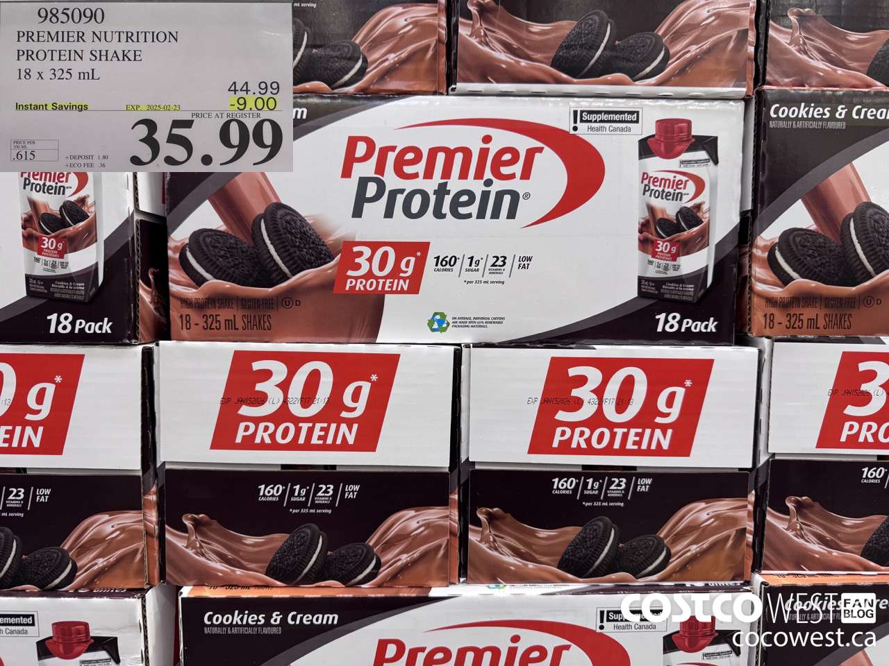 985090 PREMIER NUTRITION PROTEIN SHAKE 18 x 325 mL ($9.00 INSTANT SAVINGS EXPIRES ON 2025-02-23) $35.99