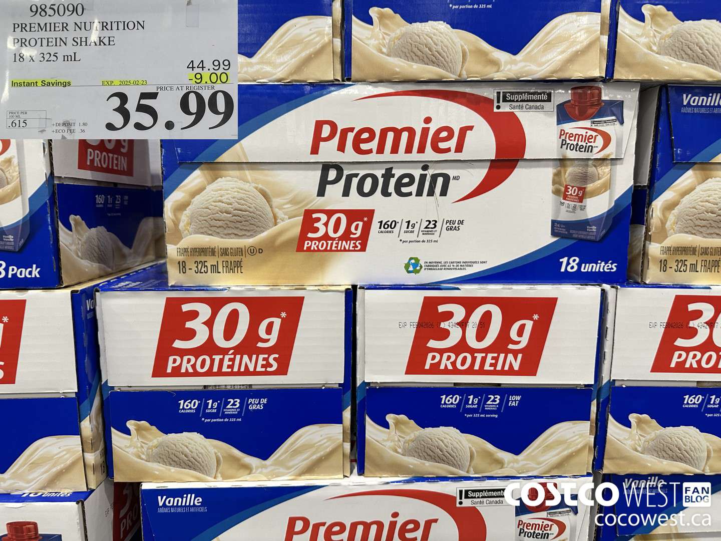 985090 PREMIER NUTRITION PROTEIN SHAKE 18 x 325 mL ($9.00 INSTANT SAVINGS EXPIRES ON 2025-02-23) $35.99