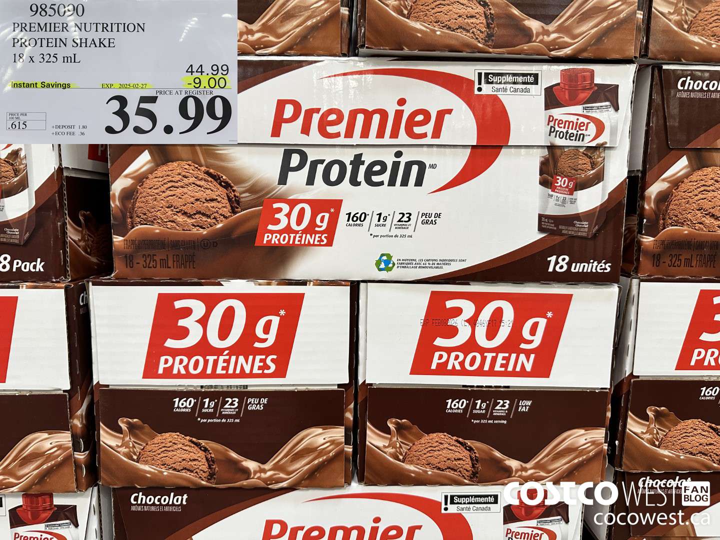 985090 PREMIER NUTRITION PROTEIN SHAKE 18 x 325 mL ($9.00 INSTANT SAVINGS EXPIRES ON 2025-02-27) $35.99