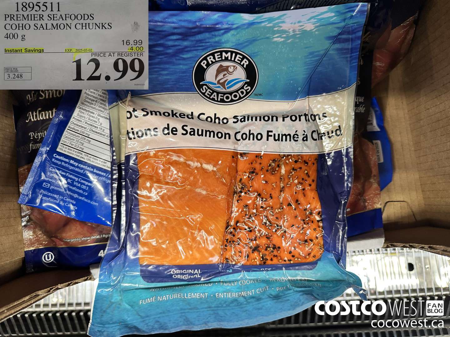 1895511 PREMIER SEAFOODS COHO SALMON CHUNKS 400G ($4.00 INSTANT SAVINGS EXPIRES ON 2025-03-02) $12.99