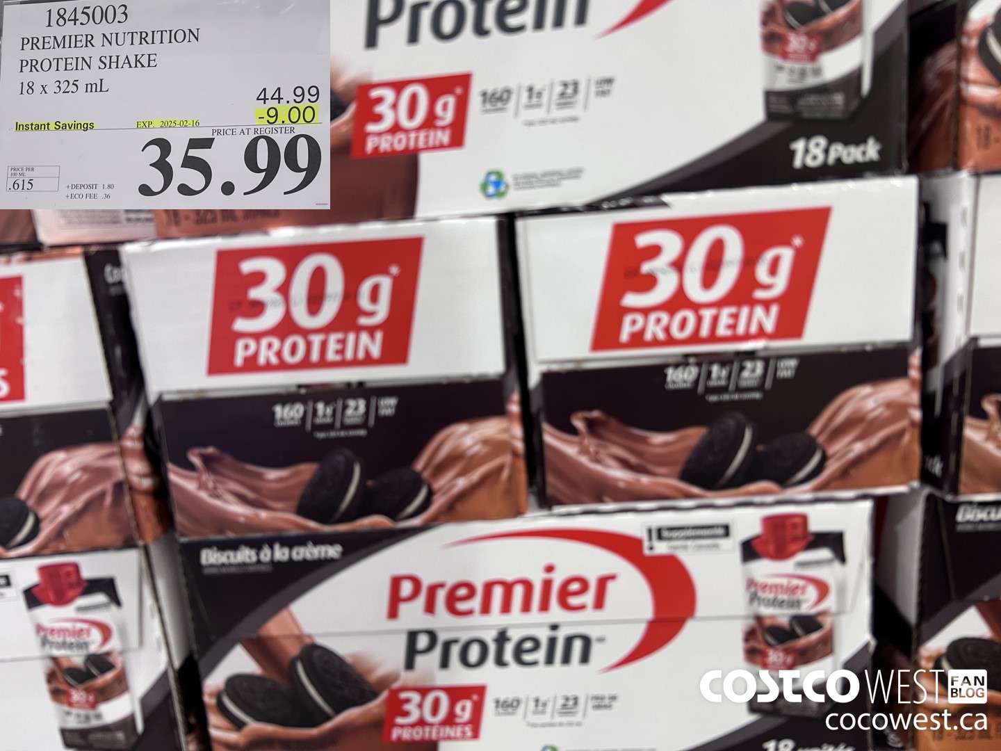 1845003 PREMIUM NUTRITION PROTEIN SHAKE 18 X 325ML ($9.00 INSTANT SAVINGS EXPIRES ON 2025-02-16) $35.99