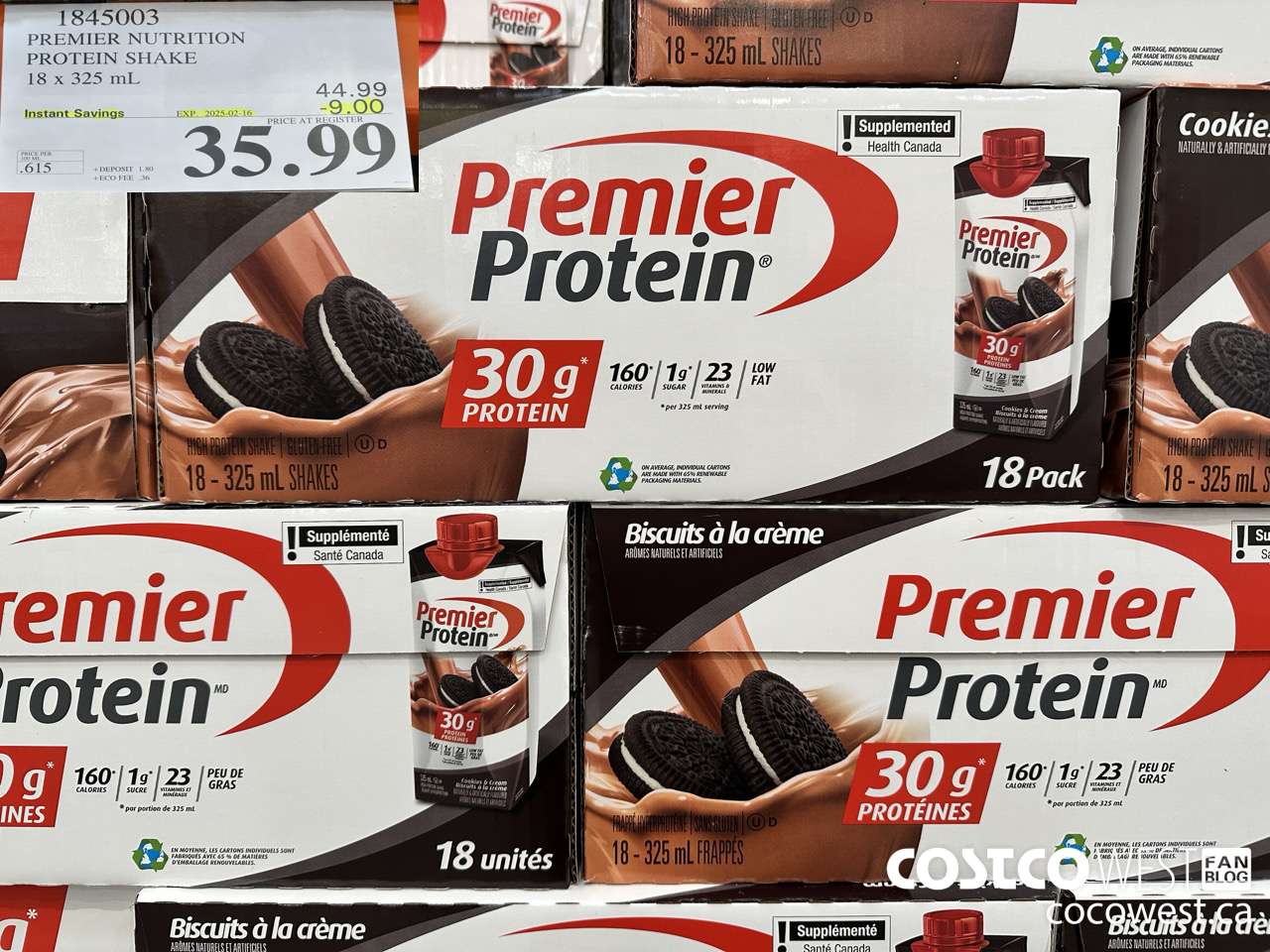 1845003 PREMIUM NUTRITION PROTEIN SHAKE 18 X 325ML ($9.00 INSTANT SAVINGS EXPIRES ON 2025-02-16) $35.99