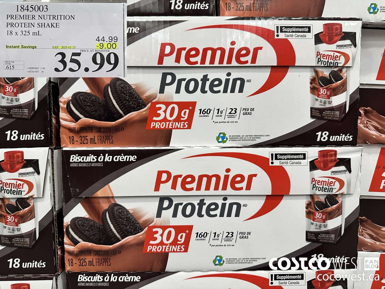 1845003 PREMIUM NUTRITION PROTEIN SHAKE 18 X 325ML ($9.00 INSTANT SAVINGS EXPIRES ON 2025-02-23) $35.99