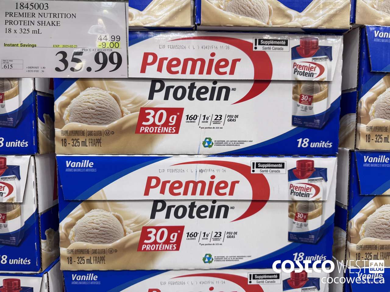 1845003 PREMIUM NUTRITION PROTEIN SHAKE 18 X 325ML ($9.00 INSTANT SAVINGS EXPIRES ON 2025-02-23) $35.99