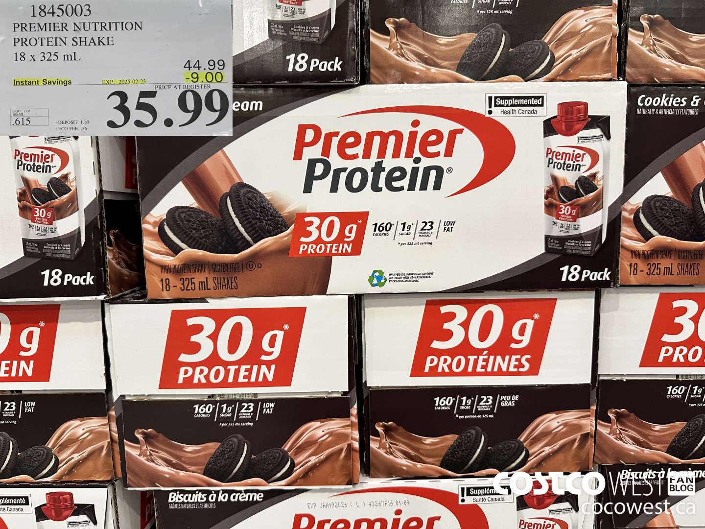 1845003 PREMIUM NUTRITION PROTEIN SHAKE 18 X 325ML ($9.00 INSTANT SAVINGS EXPIRES ON 2025-02-23) $35.99