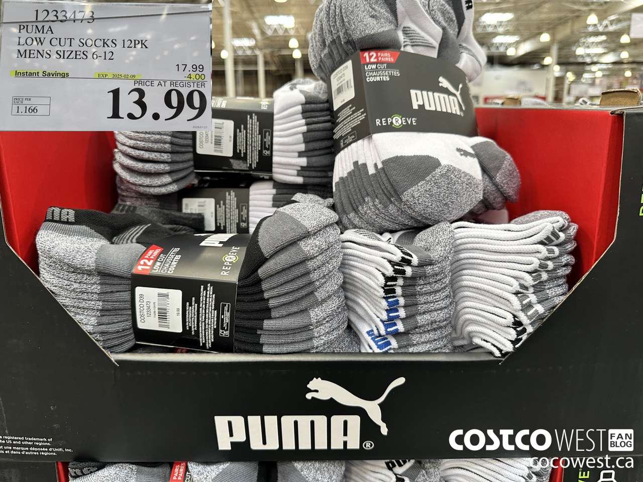 1233473 PUMA LOW CUT SOCK 12PK MENS SIZES 6-12 ($4.00 INSTANT SAVINGS EXPIRES ON 2025-02-09) $13.99