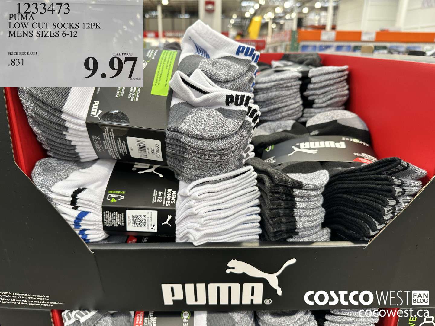 1233473 PUMA LOW CUT SOCK 12PK MENS SIZES 6-12 $9.97