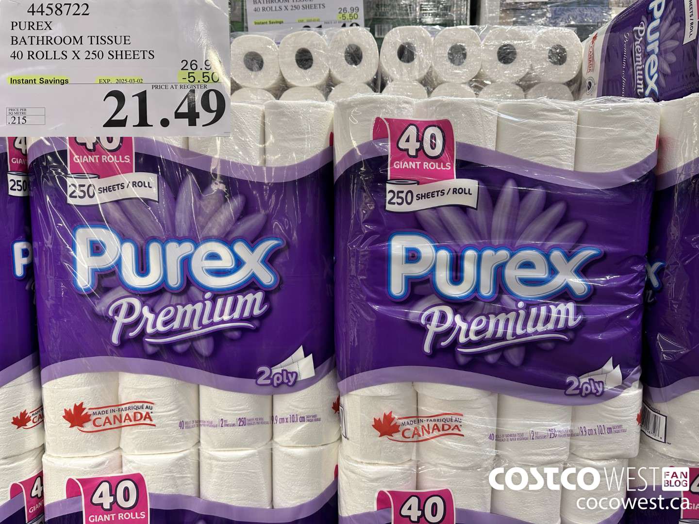 4458722 PUREX BATHROOM TISSUE 40 ROLLS X 250 SHEETS ($5.50 INSTANT SAVINGS EXPIRES ON 2025-03-02) $21.49