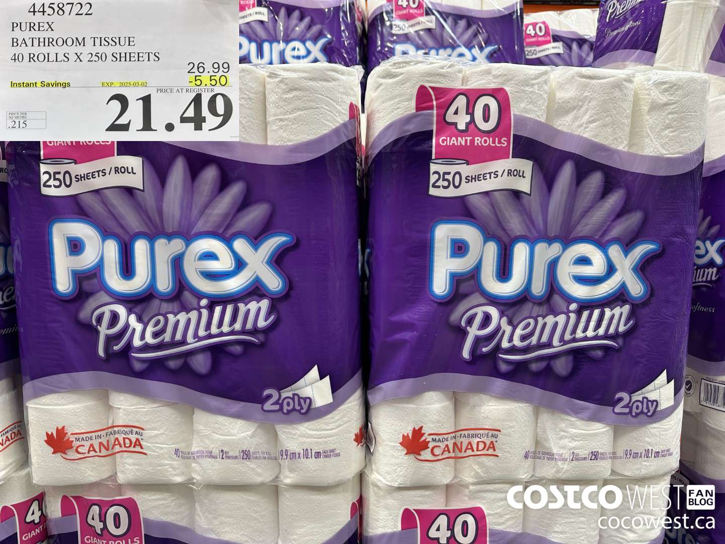 4458722 PUREX BATHROOM TISSUE 40 ROLLS X 250 SHEETS ($5.50 INSTANT SAVINGS EXPIRES ON 2025-03-02) $21.49