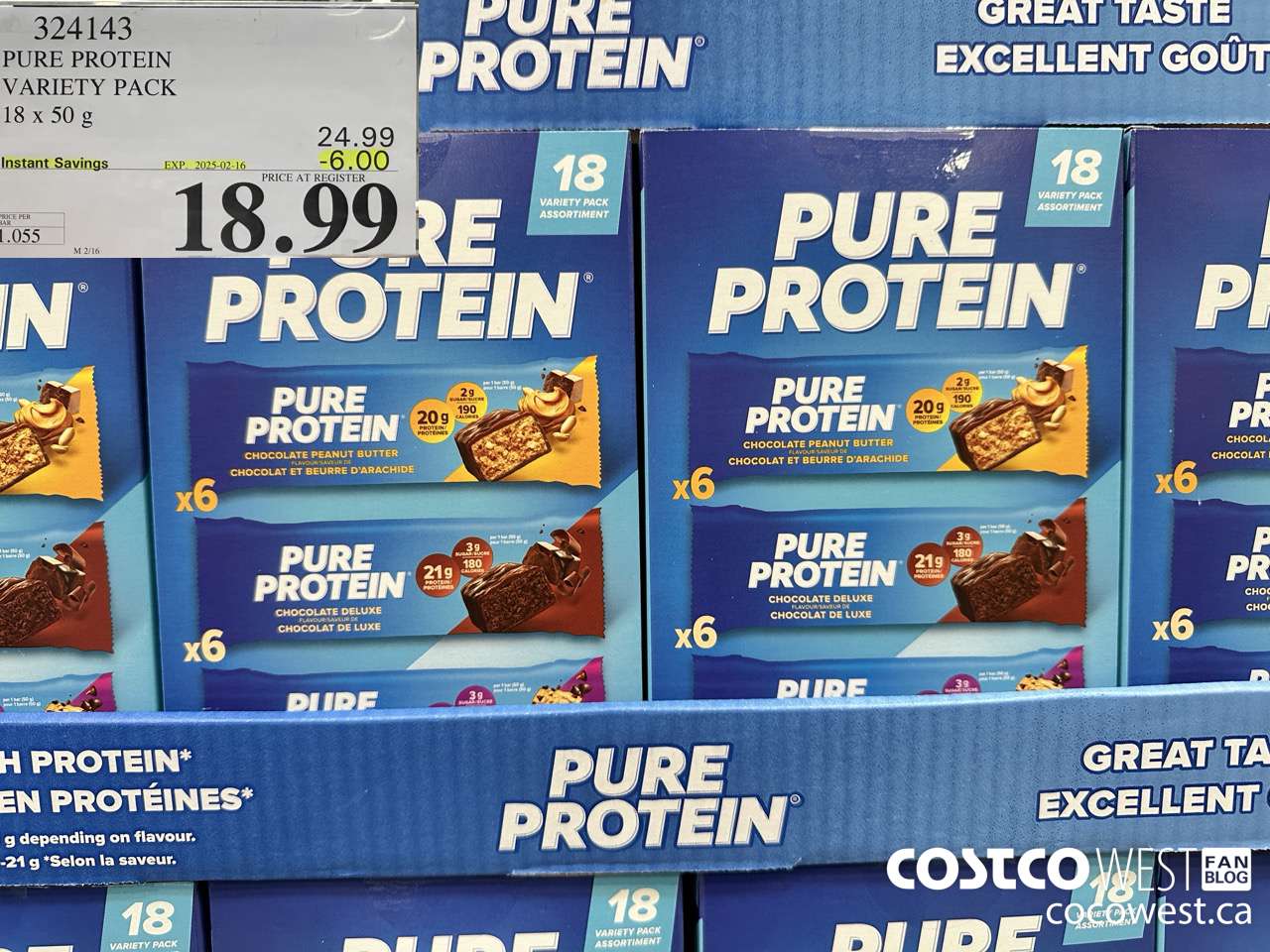 324143 PURE PROTEIN VARIETY PACK 18 X 50G ($6.00 INSTANT SAVINGS EXPIRES ON 2025-02-16) $18.99