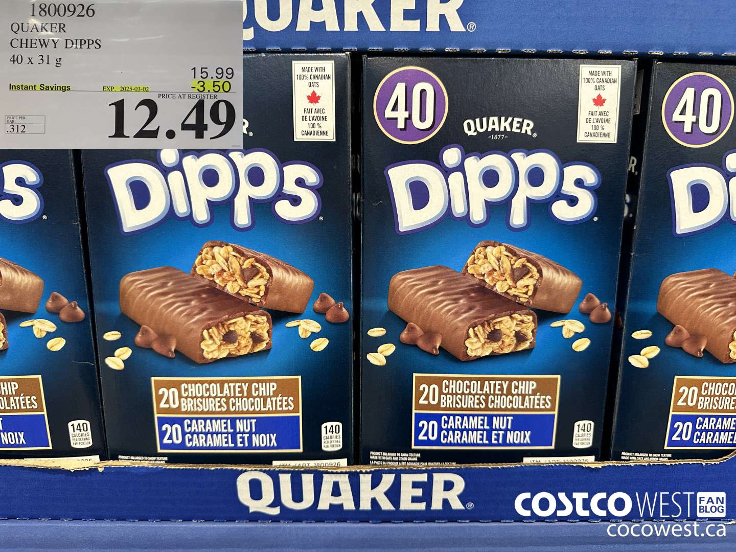1800926 QUAKER CHEWY DIPPS 40 X 31 G ($3.50 INSTANT SAVINGS EXPIRES ON 2025-03-02) $12.49