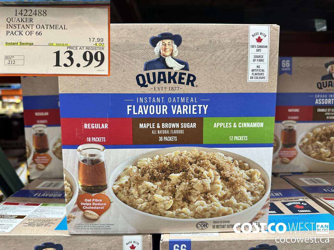 1422488 QUAKER INSTANT OATMEAL 66 COUNT ($4.00 INSTANT SAVINGS EXPIRES ON 2025-02-05) $13.99